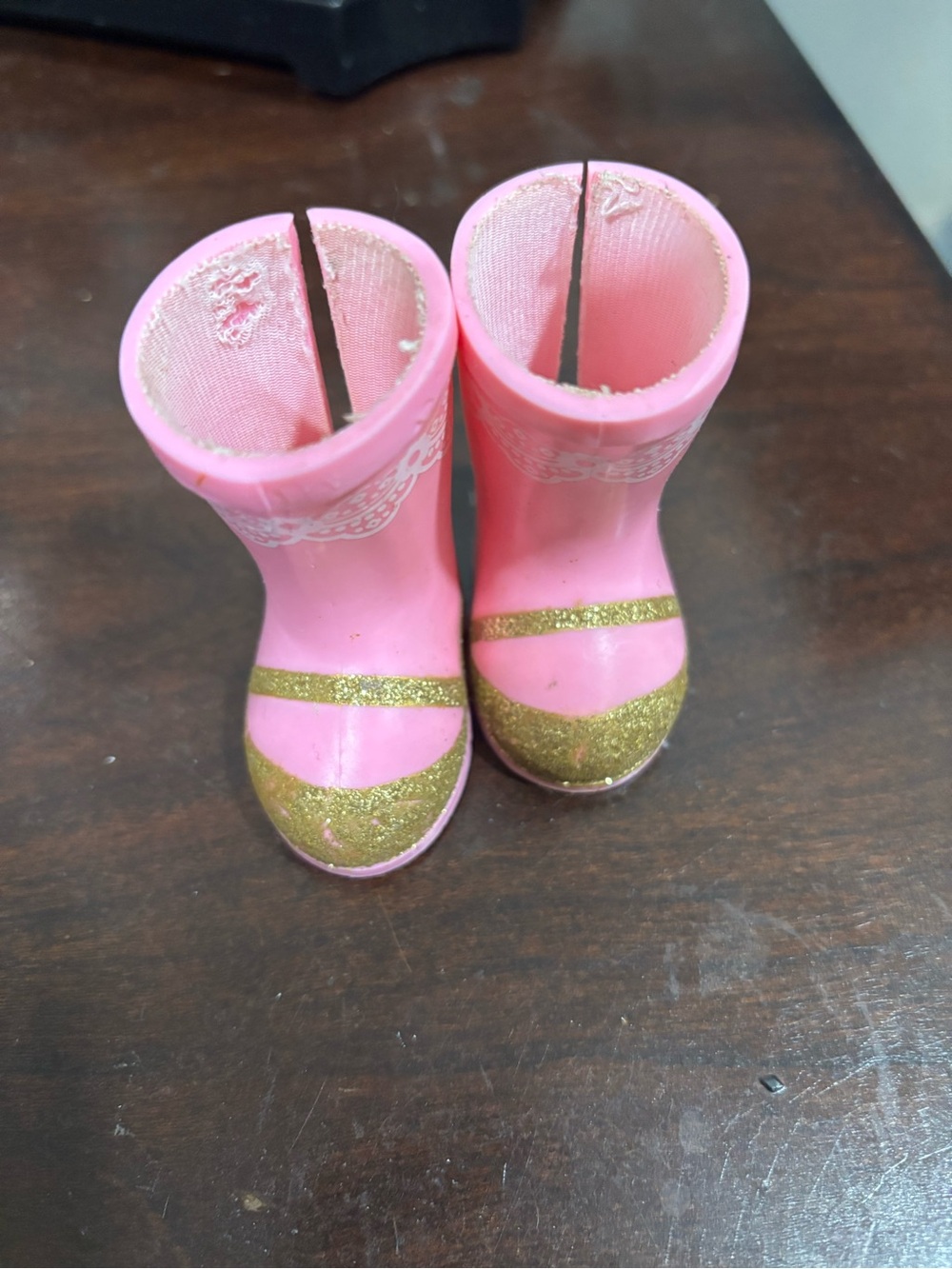 AMERICAN Girl Doll WELLIE WISHERS ASHLYN Gold Glitter Rain Rubber Boot PREOWNED